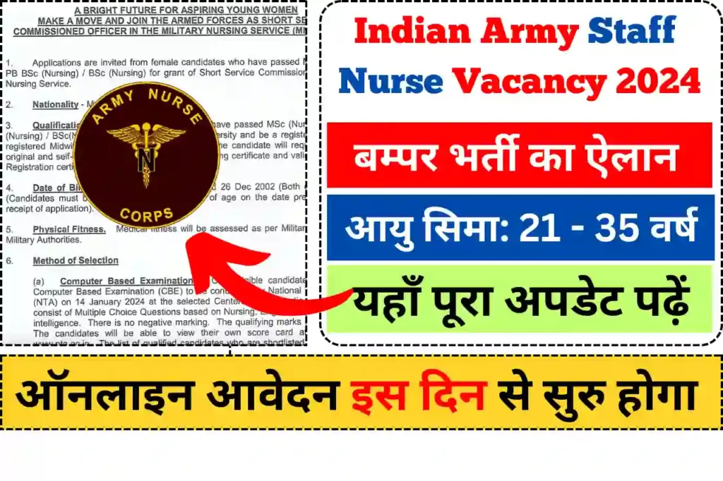 Indian Army Staff Nurse Vacancy 2024
